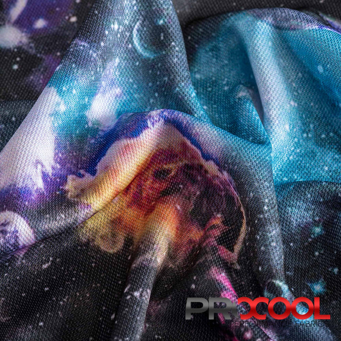 Craft exquisite pieces with ProCool® Dri-QWick™ Sports Pique Mesh Silver Print Fabric (W-621) in Black Galaxy. Specially designed for T-Shirts. 
