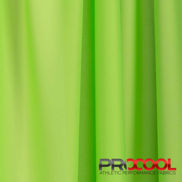 Experience the Light-Medium Weight with ProCool® Performance Interlock Silver CoolMax Fabric (W-435-Yards) in Neon Green. Performance-oriented.