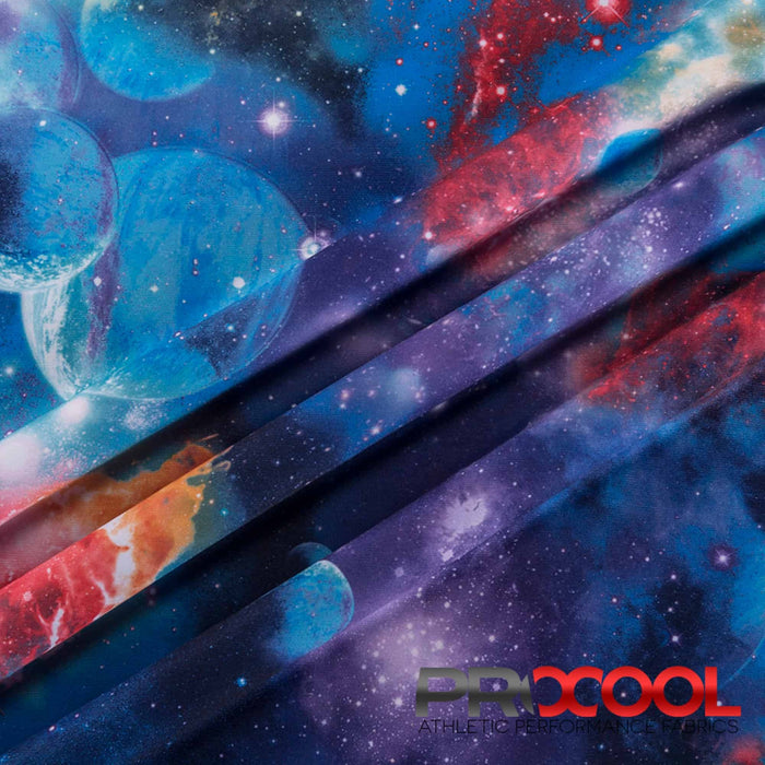 Discover the functionality of the ProCool® Performance Interlock Silver Print CoolMax Fabric (W-624) in Blue Galaxy. Perfect for Fitness Wear, this product seamlessly combines beauty and utility