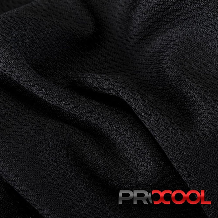 ProCool FoodSAFE® Light-Medium Weight Jersey Mesh Fabric (W-337) in Black with Stay Dry. Perfect for high-performance applications. 