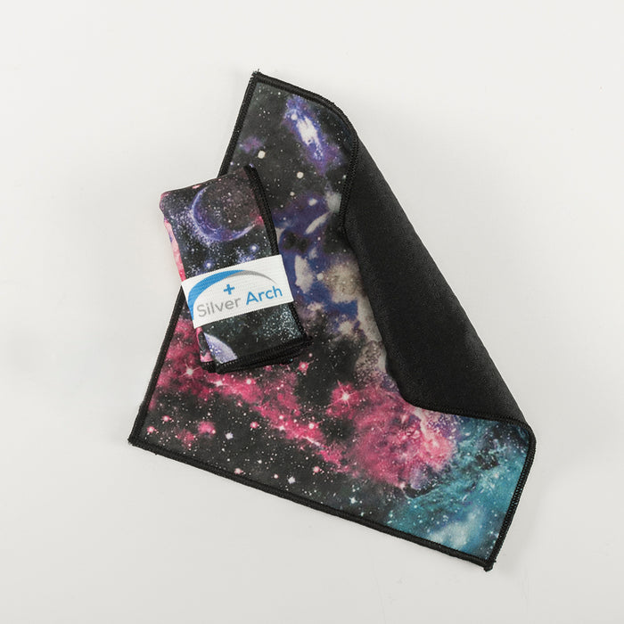 ProTEC® Stretch-FIT Fleece LITE Silver Print Fabric Black Galaxy Used for Silver Hankies