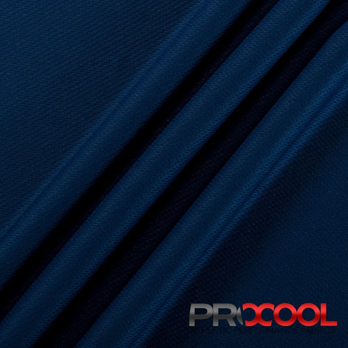 Experience the BPA Free with ProCool FoodSAFE® Light-Medium Weight Jersey Mesh Fabric (W-337) in Sports Navy. Performance-oriented.