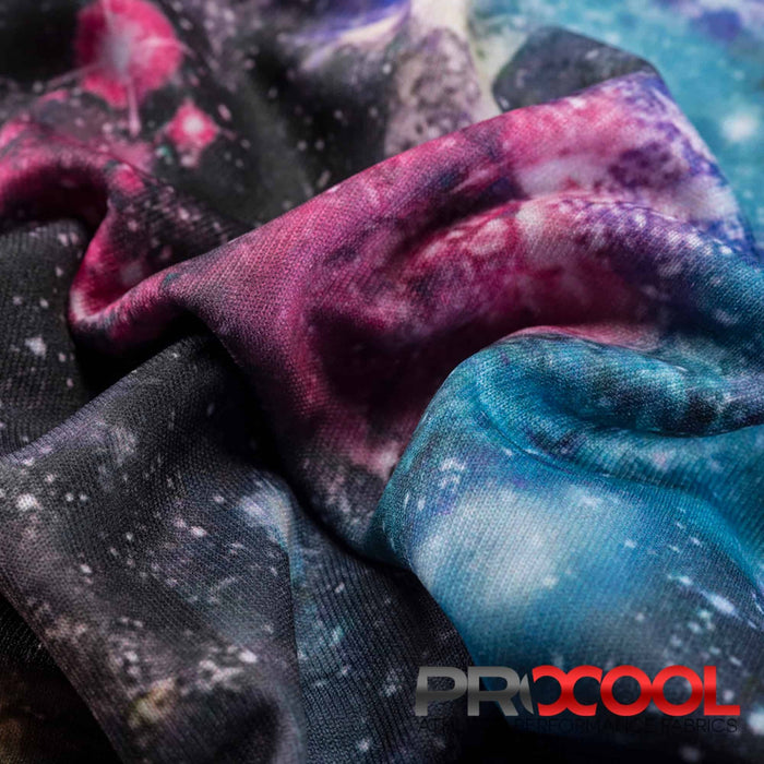 Stay dry and confident in our ProCool® Performance Interlock Silver Print CoolMax Fabric (W-624) with Latex Free in Black Galaxy