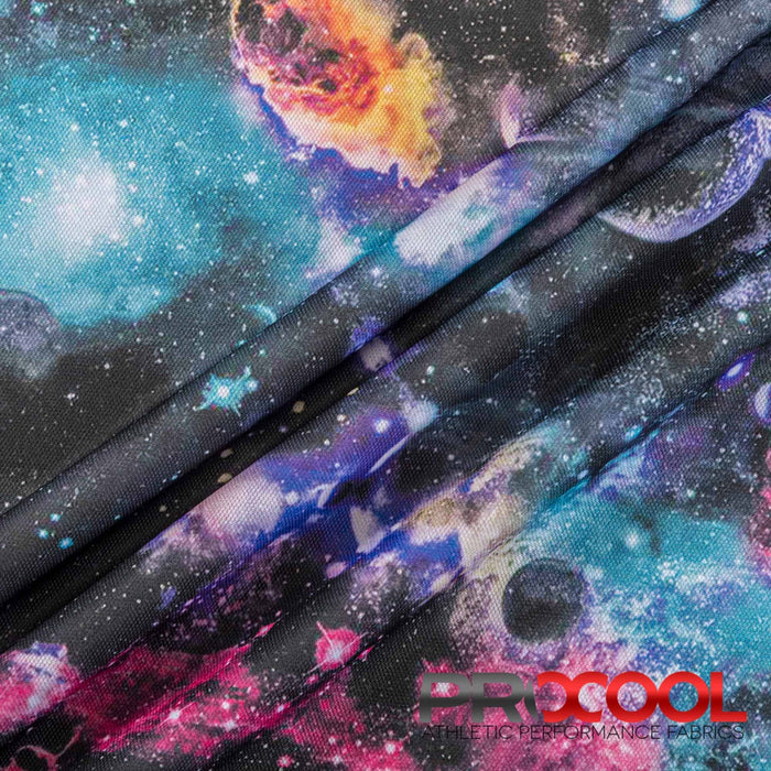 Choose sustainability with our ProCool® Dri-QWick™ Sports Pique Mesh Silver Print Fabric (W-621), in Black Galaxy is designed for Latex Free
