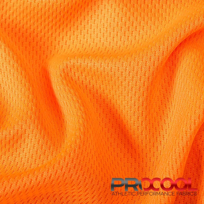 Experience the HypoAllergenic with ProCool FoodSAFE® Light-Medium Weight Jersey Mesh Fabric (W-337) in Neon Orange. Performance-oriented.