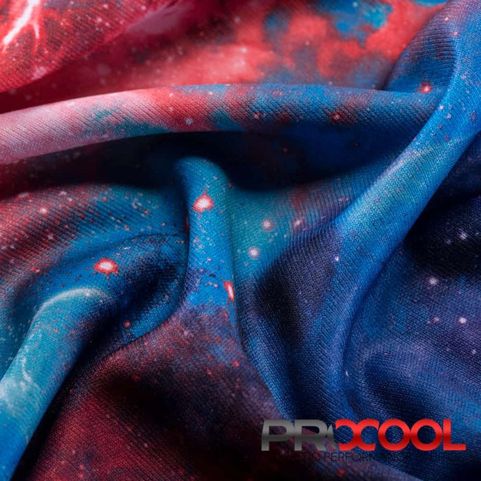 Stay dry and confident in our ProCool® Performance Interlock Print CoolMax Fabric (W-513) with Breathable in Blue Galaxy