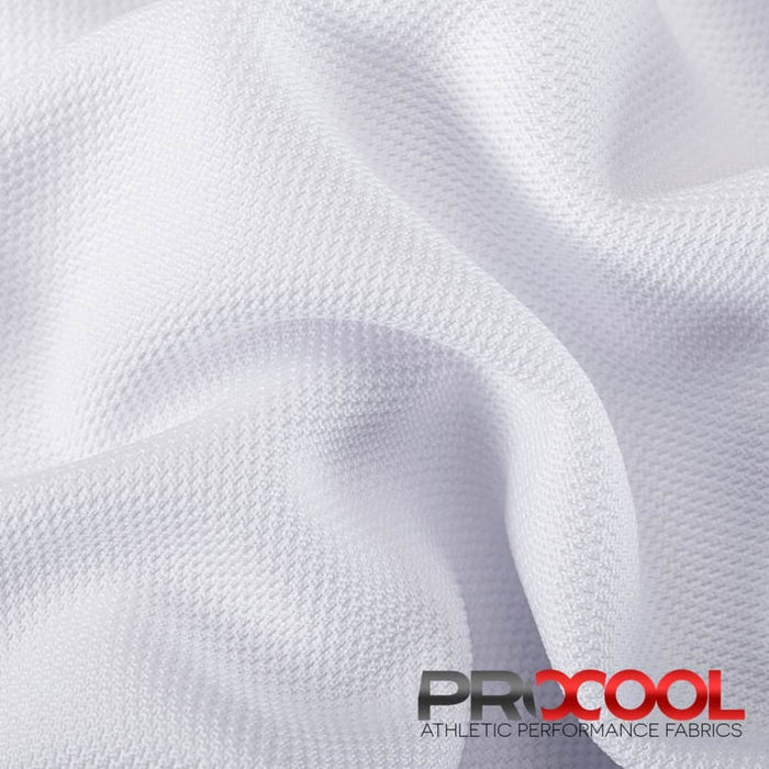 ProCool FoodSAFE® Medium Weight Pique Mesh CoolMax Fabric (W-336) in White with HypoAllergenic. Perfect for high-performance applications. 
