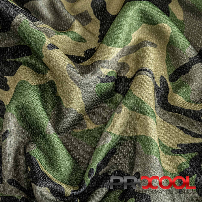 ProCool® Dri-QWick™ Jersey Mesh Print CoolMax Fabric (W-622) with Light-Medium Weight in Hunter Camo. Durability meets design.