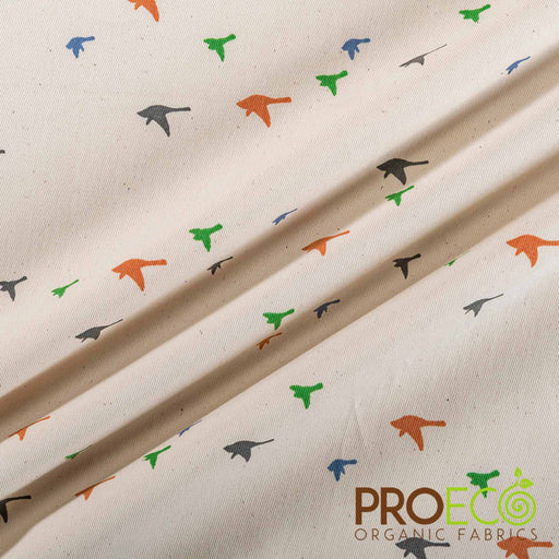 ProECO® Organic Cotton Twill Silver Print Fabric Birds Used for Raincoats