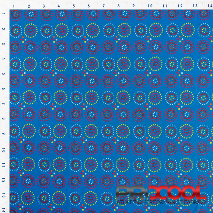 Introducing ProCool® Performance Interlock Print CoolMax Fabric (W-513) with Light-Medium Weight in Blue Disco Dots for exceptional benefits.