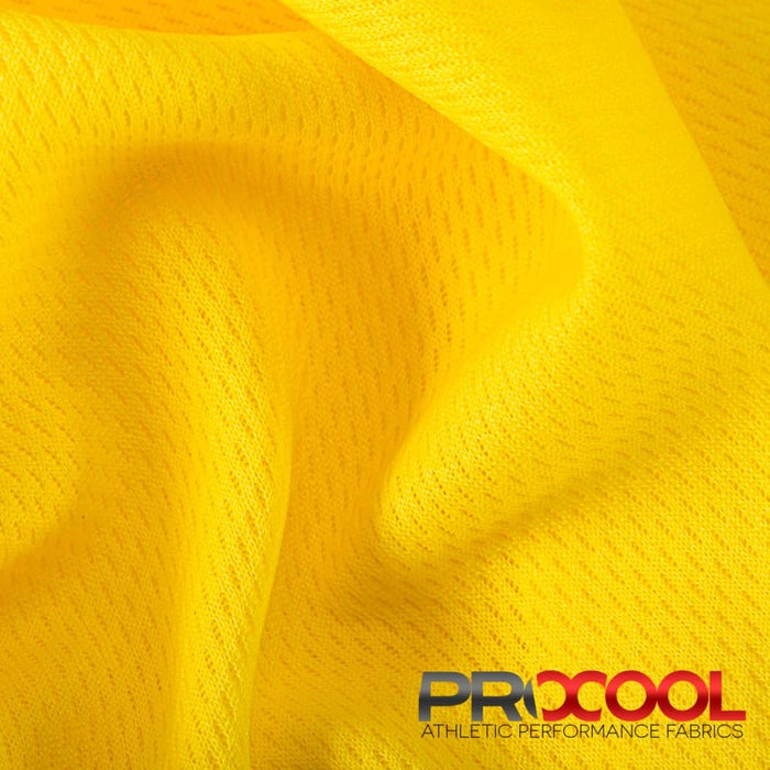 Luxurious ProCool® Dri-QWick™ Jersey Mesh Silver CoolMax Fabric (W-433) in Citron Yellow, designed for Cheer Uniforms. Elevate your craft.