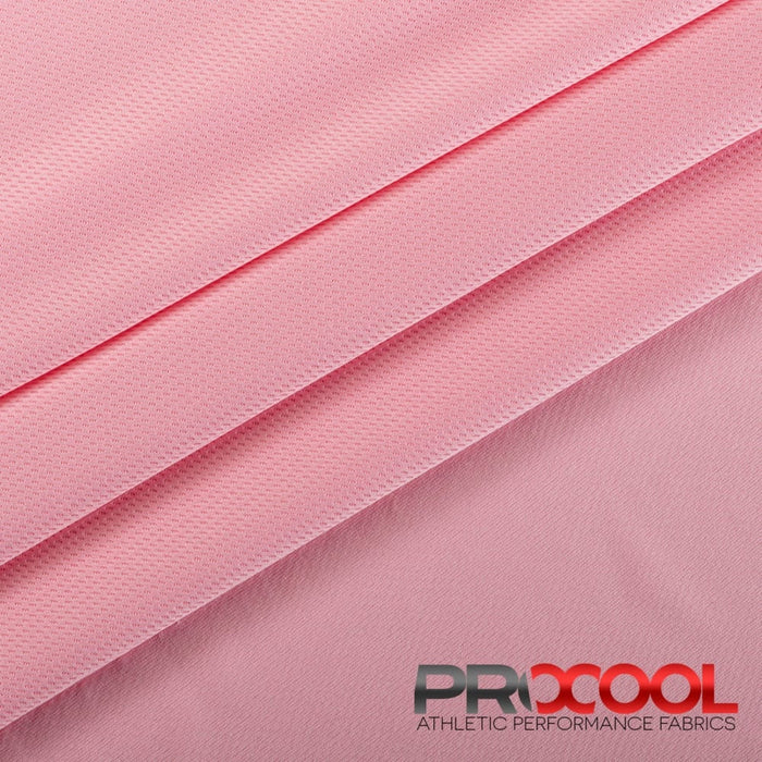 Experience the Light-Medium Weight with ProCool FoodSAFE® Light-Medium Weight Jersey Mesh Fabric (W-337) in Baby Pink. Performance-oriented.