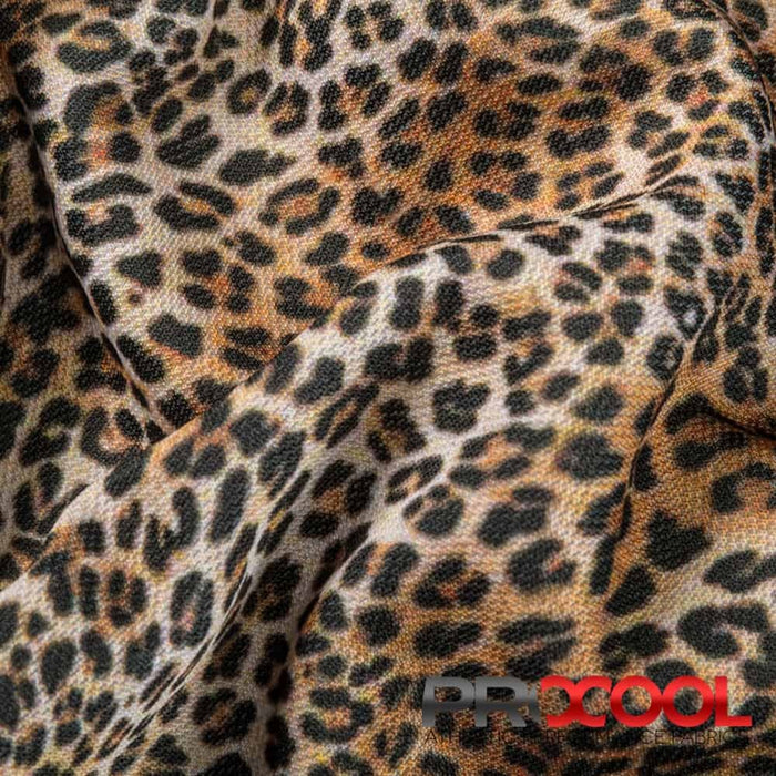 Experience the BPA Free with ProCool® Dri-QWick™ Sports Pique Mesh Silver Print Fabric (W-621) in Baby Leopard. Performance-oriented.
