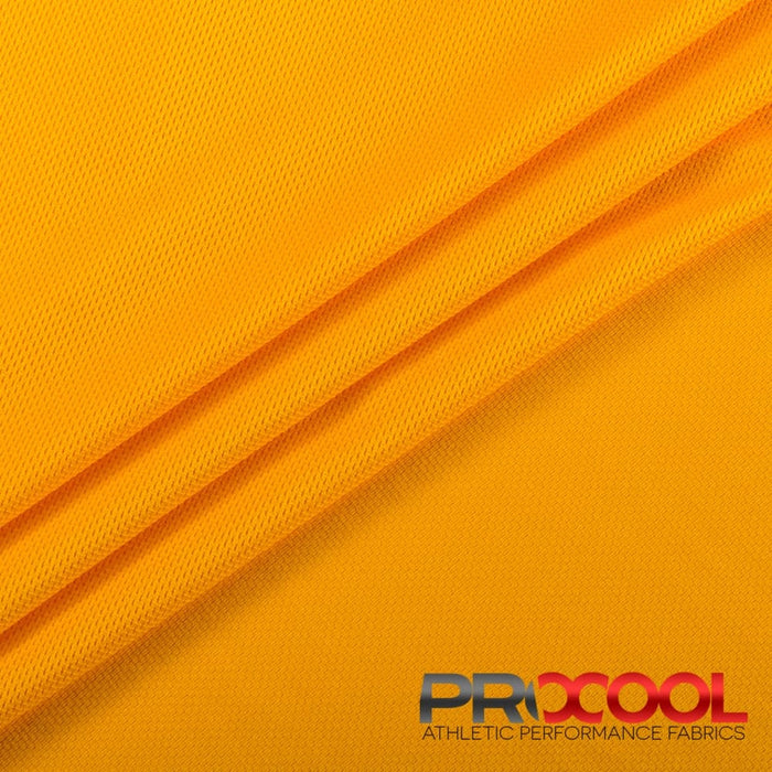 Meet our ProCool® Dri-QWick™ Jersey Mesh CoolMax Fabric (W-434), crafted with top-quality Vegan in Sun Gold for lasting comfort.