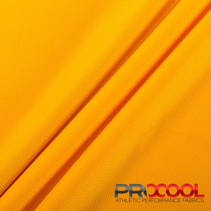 Experience the Child Safe with ProCool FoodSAFE® Light-Medium Weight Jersey Mesh Fabric (W-337) in Sun Gold. Performance-oriented.