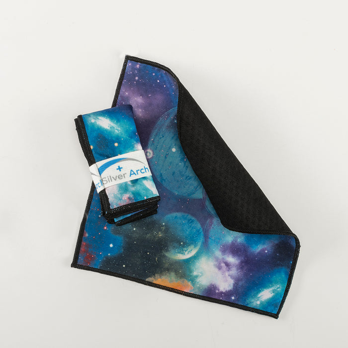 ProTEC® Stretch-FIT Fleece LITE Silver Print Fabric Blue Galaxy Used for Silver Hankies
