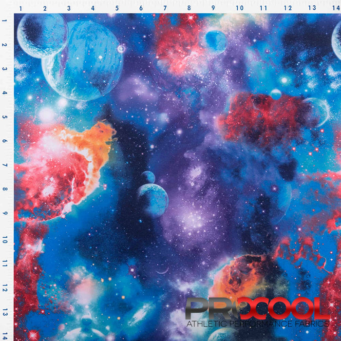 ProCool® Performance Interlock Silver Print CoolMax Fabric (W-624) in Blue Galaxy, ideal for Tank Tops. Durable and vibrant for crafting.