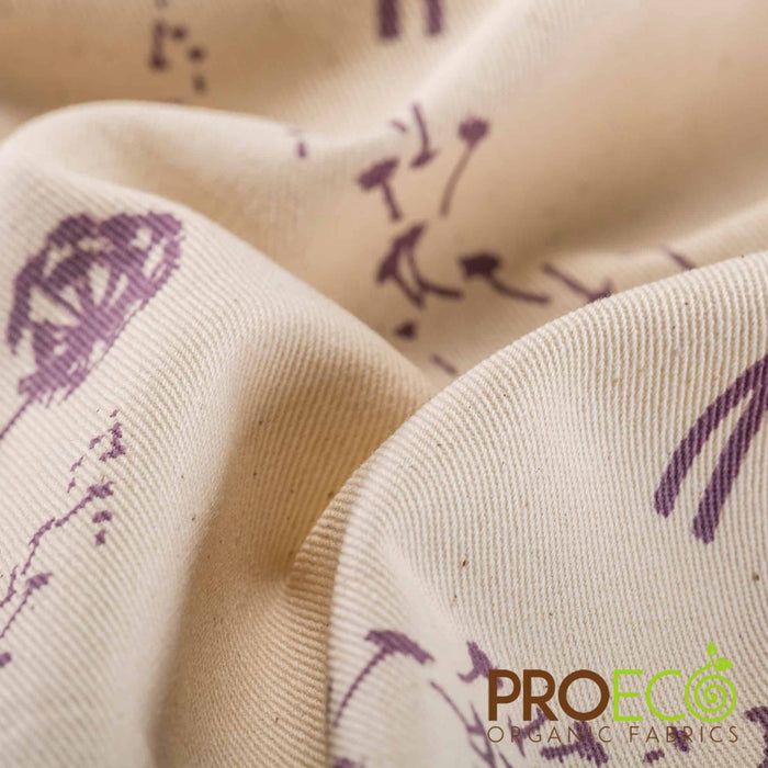ProECO® Organic Cotton Twill Silver Print Fabric Dandelions Used for Scuba Suits