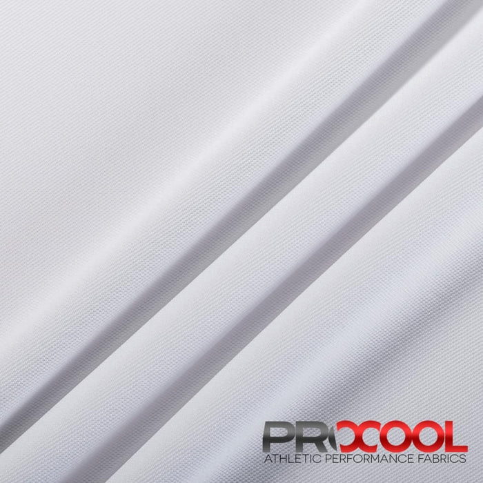Experience the Breathable with ProCool® Dri-QWick™ Sports Pique Mesh Silver CoolMax Fabric (W-529) in White. Performance-oriented.