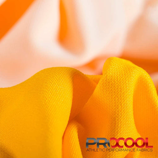 Introducing ProCool FoodSAFE® Medium Weight Xtra Stretch Jersey Fabric (W-346) with Dri-Quick in Sun Gold/White for exceptional benefits.