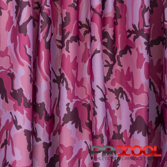 Stay dry and confident in our ProCool® Performance Interlock Silver Print CoolMax Fabric (W-624) with Child Safe in Pink Hunter Camo