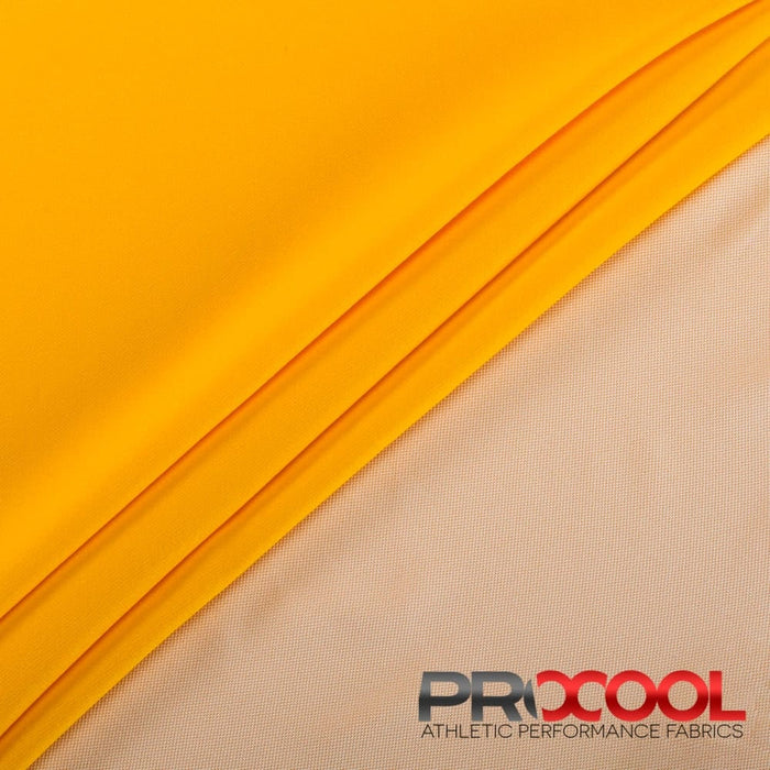 Experience the Child Safe with ProCool FoodSAFE® Medium Weight Xtra Stretch Jersey Fabric (W-346) in Sun Gold/White. Performance-oriented.