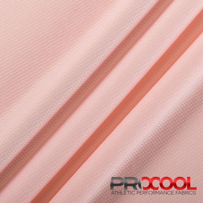 ProCool FoodSAFE® Light-Medium Weight Jersey Mesh Fabric (W-337) with Stay Dry in Millennial Pink. Durability meets design.