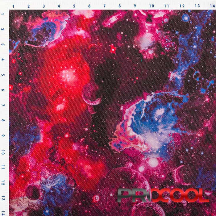 ProCool® Dri-QWick™ Jersey Mesh Silver Print CoolMax Fabric (W-623) in Red Galaxy with Vegan. Perfect for high-performance applications. 