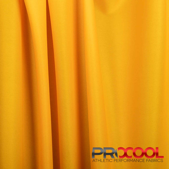 Choose sustainability with our ProCool® Performance Interlock CoolMax Fabric (W-440-Yards), in Sun Gold is designed for Latex Free