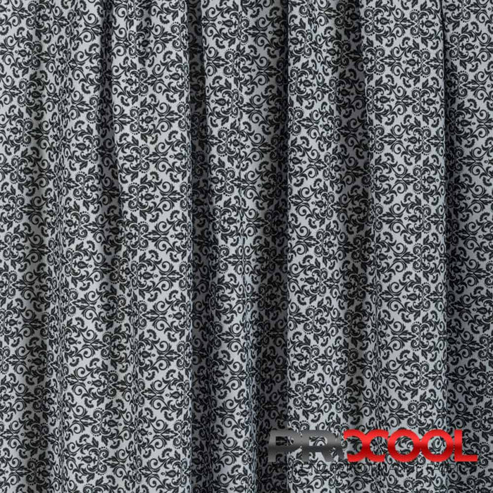 ProCool® Dri-QWick™ Sports Pique Mesh Print CoolMax Fabric  (W-620) in Black Damask, ideal for T-Shirts. Durable and vibrant for crafting.