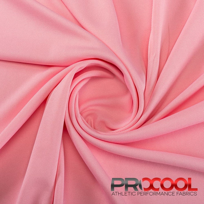Versatile ProCool® Dri-QWick™ Sports Pique Mesh Silver CoolMax Fabric (W-529) in Baby Pink for Fitness Wear. Beauty meets function in design.