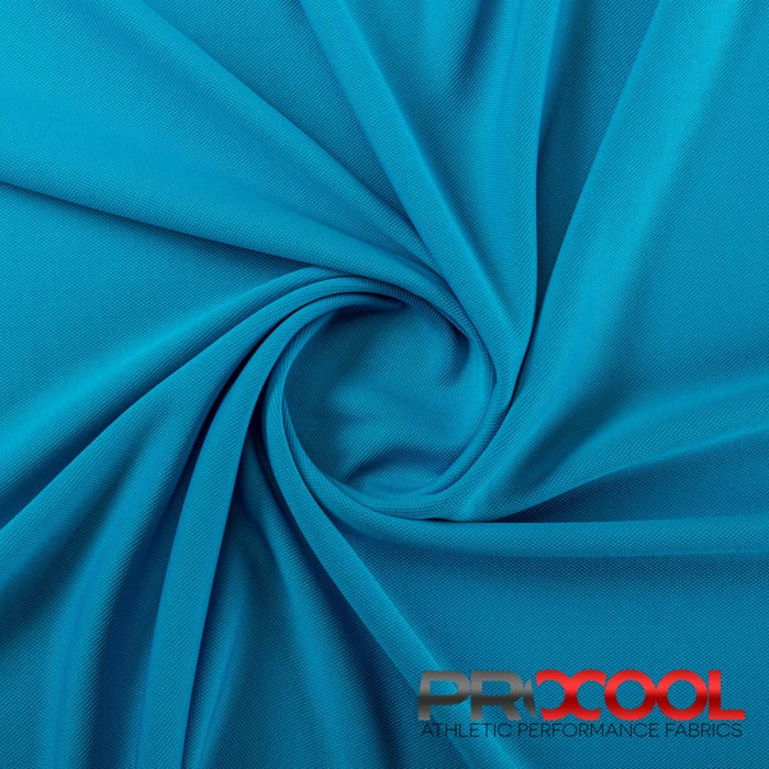 Choose sustainability with our ProCool® Dri-QWick™ Sports Pique Mesh Silver CoolMax Fabric (W-529), in Aqua is designed for Vegan