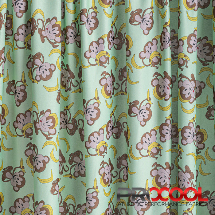 Choose sustainability with our ProCool® Performance Interlock Print CoolMax Fabric (W-513), in Monkeying Around is designed for Light-Medium Weight