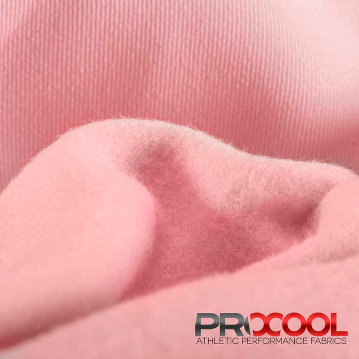 Experience the Stretch-Fit with ProCool FoodSAFE® Medium Weight Soft Fleece Fabric (W-344) in Baby Pink. Performance-oriented.