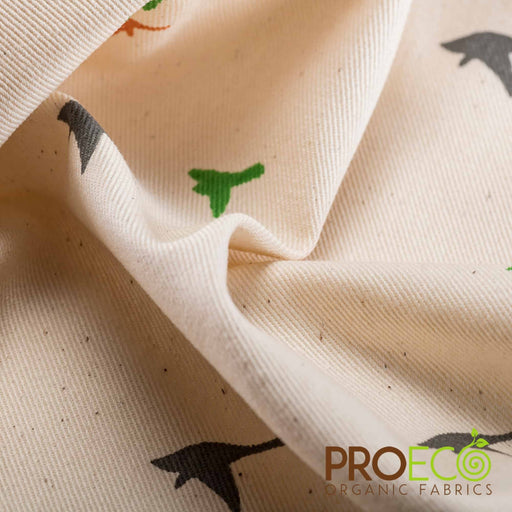 ProECO® Organic Cotton Twill Silver Print Fabric Birds Used for Jackets