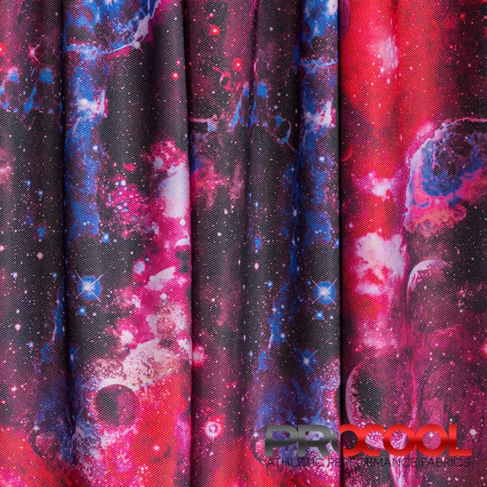Stay dry and confident in our ProCool® Dri-QWick™ Sports Pique Mesh Silver Print Fabric (W-621) with Vegan in Red Galaxy