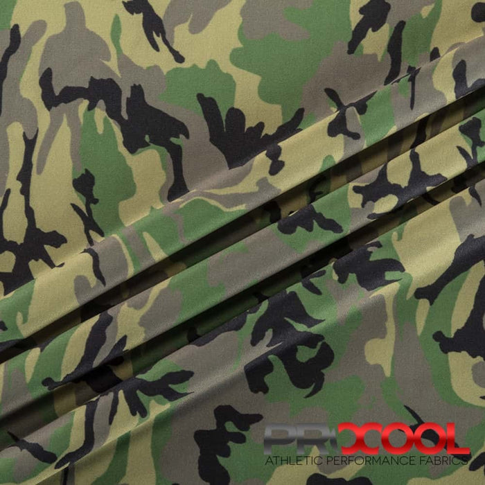 Discover the functionality of the ProCool® Performance Interlock Print CoolMax Fabric (W-513) in Hunter Camo. Perfect for Cheer Uniforms, this product seamlessly combines beauty and utility