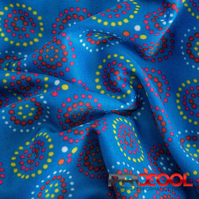 Meet our ProCool® Performance Interlock Print CoolMax Fabric (W-513), crafted with top-quality Latex Free in Blue Disco Dots for lasting comfort.