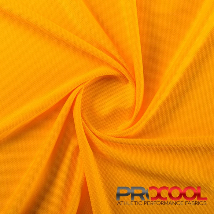 ProCool® Dri-QWick™ Jersey Mesh Silver CoolMax Fabric (W-433) in Sun Gold, ideal for Circus Tricks. Durable and vibrant for crafting.
