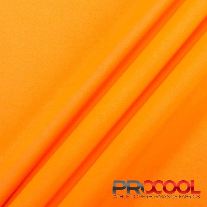 ProCool® Performance Interlock Silver CoolMax Fabric (W-435-Rolls) in Neon Orange, ideal for Shorts. Durable and vibrant for crafting.