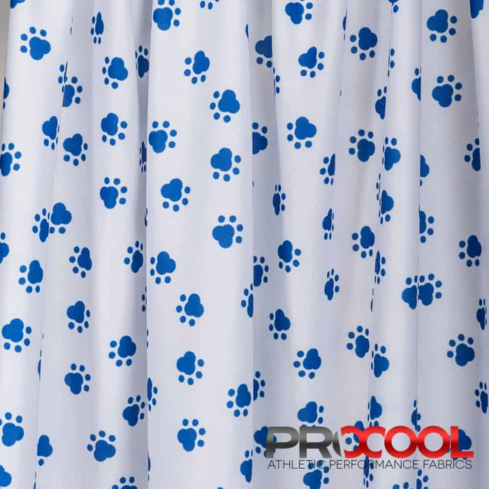 Choose sustainability with our ProCool® Performance Interlock Print CoolMax Fabric (W-513), in Puppy Paws is designed for HypoAllergenic