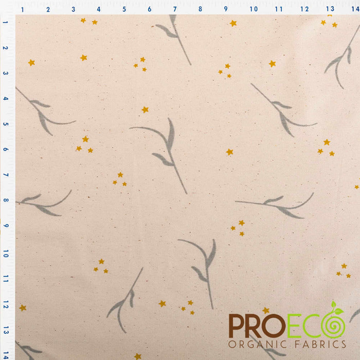 ProECO® Organic Cotton Twill Silver Print Fabric Leaves and Stars Used for Underwears