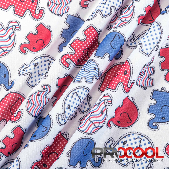Versatile ProCool® Performance Interlock Silver Print CoolMax Fabric (W-624) in Elephant Toss Glory for Handkerchiefs. Beauty meets function in design.