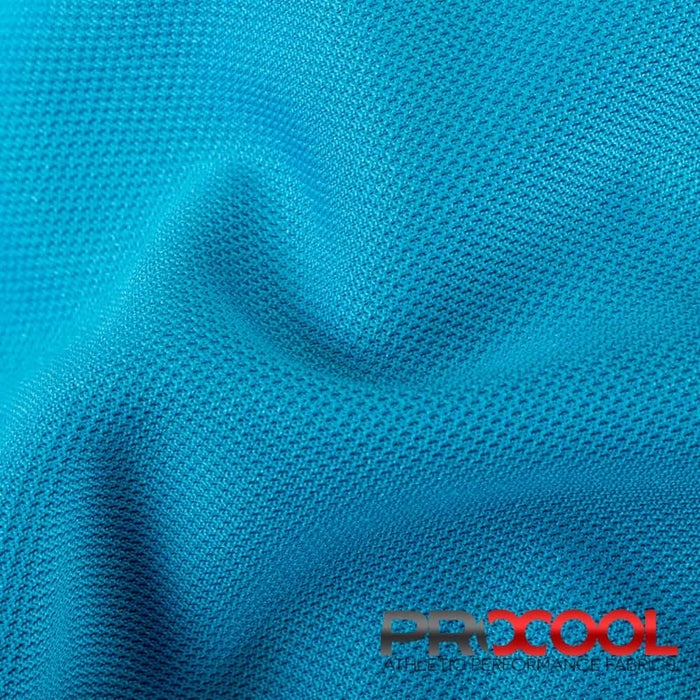 Choose sustainability with our ProCool FoodSAFE® Medium Weight Pique Mesh CoolMax Fabric (W-336), in Aqua is designed for BPA Free