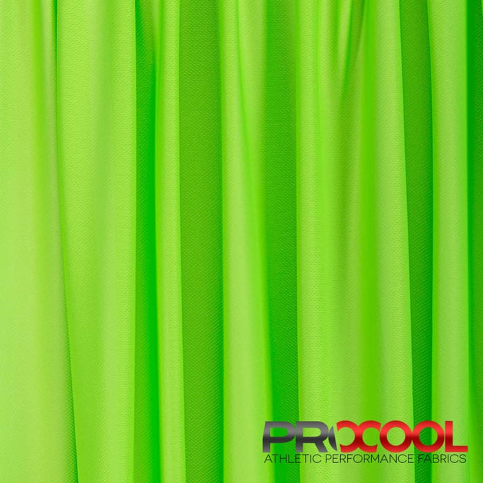 Experience the Vegan with ProCool FoodSAFE® Light-Medium Weight Jersey Mesh Fabric (W-337) in Neon Green. Performance-oriented.