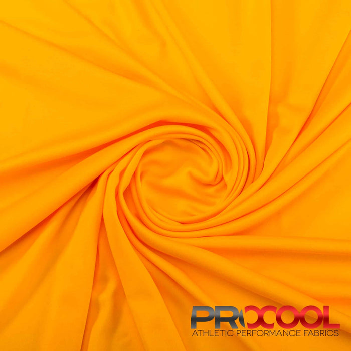 Experience the Vegan with ProCool FoodSAFE® Lightweight Lining Interlock Fabric (W-341) in Sun Gold. Performance-oriented.